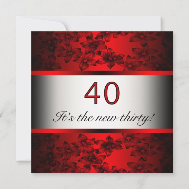 Invitation à une fête d'anniversaire rouge pour 40 (Devant)