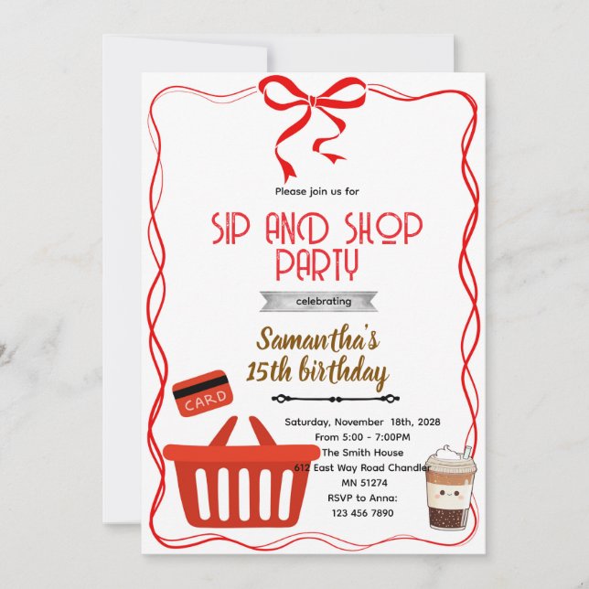 Invitation à une fête d'anniversaire Shopping (Devant)