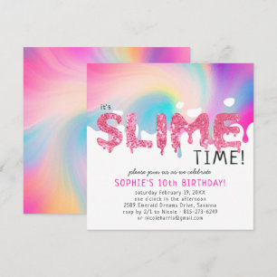 Invitation à une fête d'anniversaire Slime Paillet