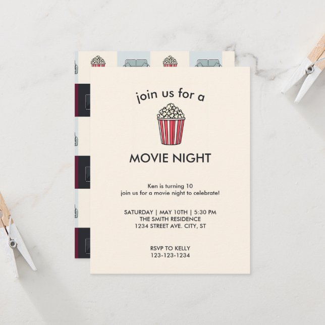 Invitation à une fête d'anniversaire soirée cinéma (Devant/Arrière en situation)