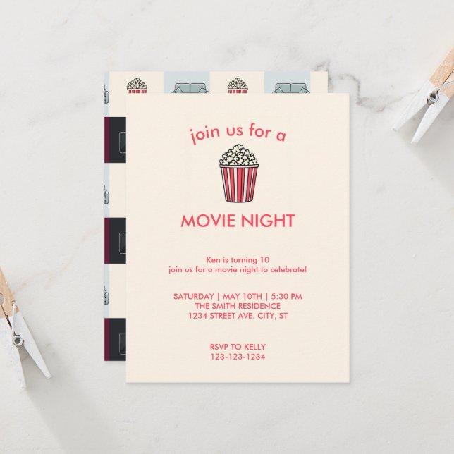 Invitation à une fête d'anniversaire soirée cinéma (Devant/Arrière en situation)