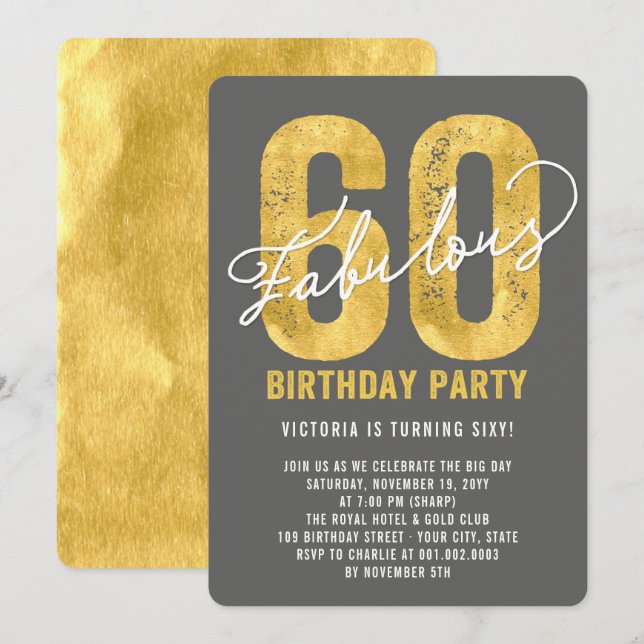 Invitation à une fête d'anniversaire soixante ans  (Devant / Derrière)