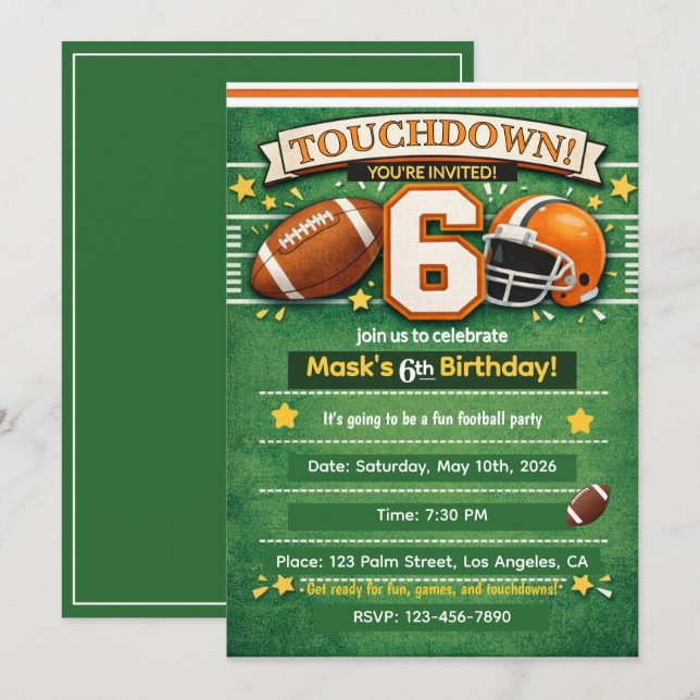 Invitation à une fête d'anniversaire sportive pour (Devant / Derrière)