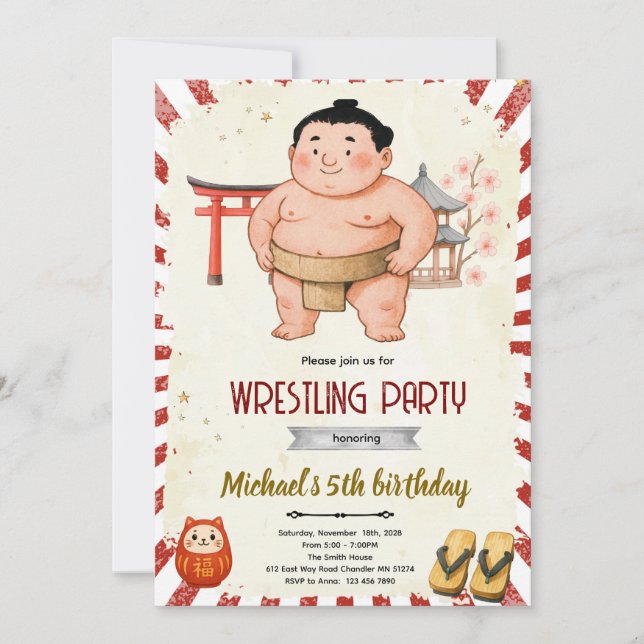 Invitation à une fête d'anniversaire Sumo (Devant)