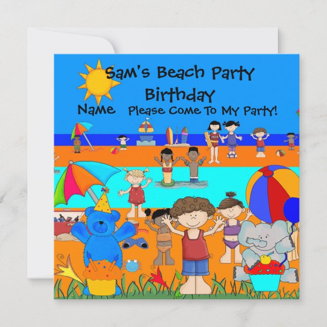 Invitation à une fête d'anniversaire sur la plage  (Devant)