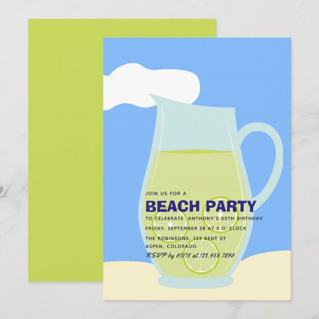 Invitation à une fête d'anniversaire sur la plage  (Devant / Derrière)