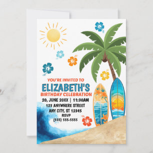 Invitation à une fête d'anniversaire sur le surf