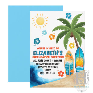 Invitation à une fête d'anniversaire sur le surf