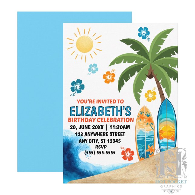 Invitation à une fête d'anniversaire sur le surf (Créateur téléchargé)