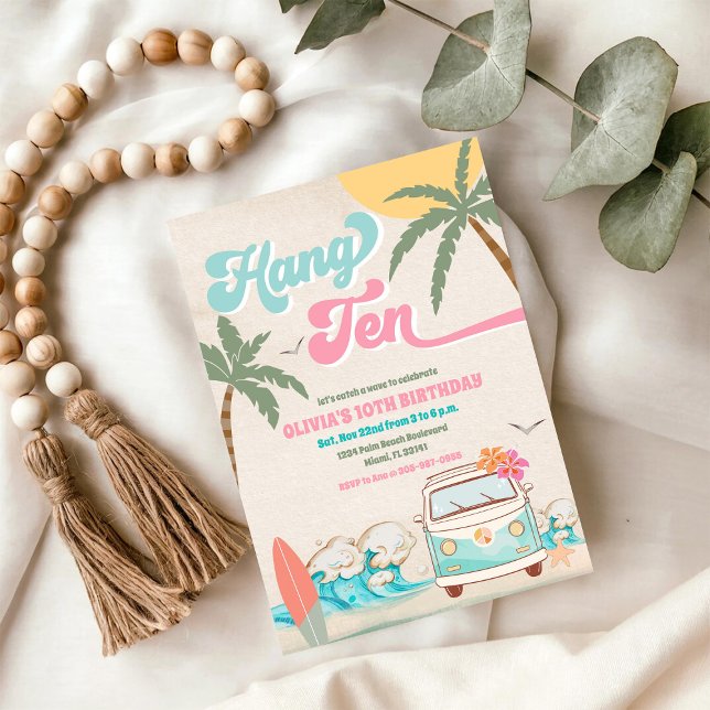 Invitation à une fête d'anniversaire Surf sur la p (Créateur téléchargé)