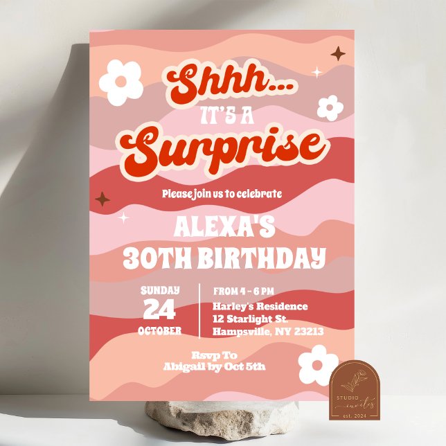 Invitation à une fête d'anniversaire surprise rétr (Créateur téléchargé)