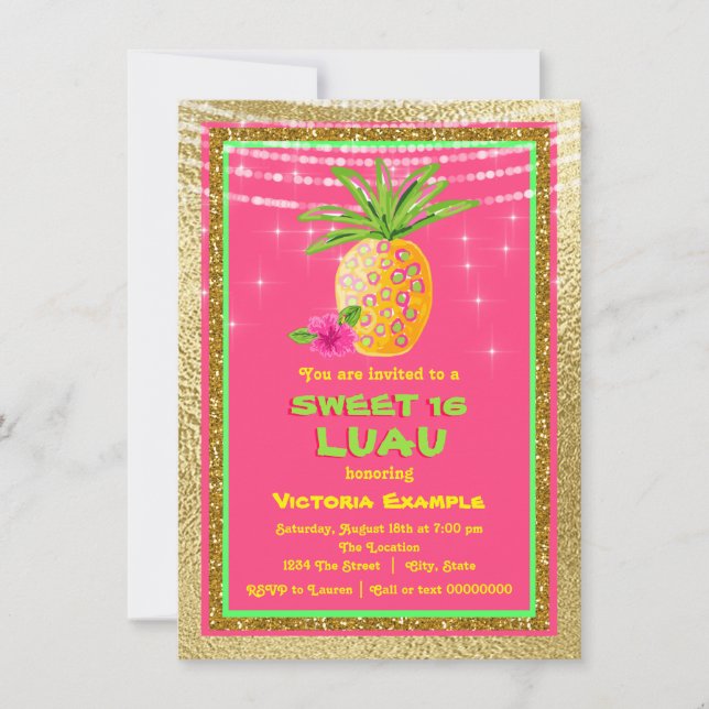 Invitation à une fête d'anniversaire Sweet 16 Luau (Devant)
