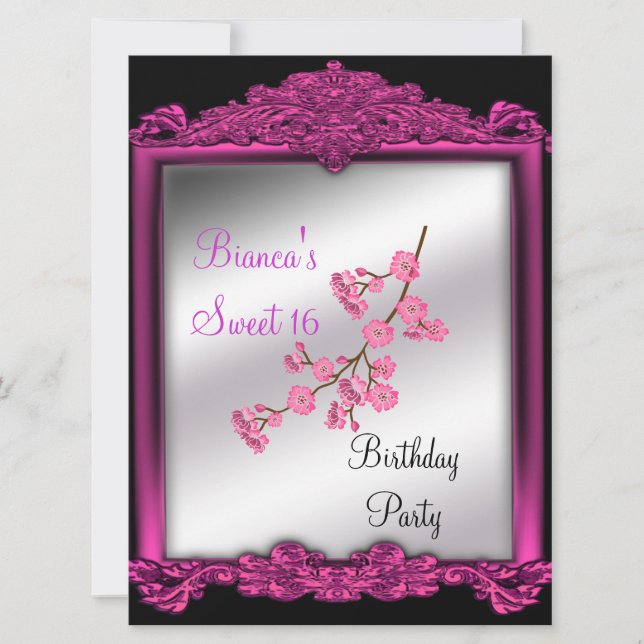 Invitation à une fête d'anniversaire Sweet 16 rose (Devant)