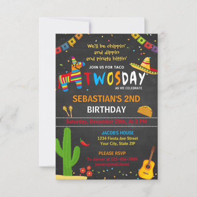 Invitation à une fête d'anniversaire Taco twosday (Devant)
