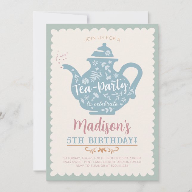 Invitation à une fête d'anniversaire Tea Party (Devant)