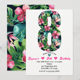 Invitation à une fête d'anniversaire Tropical 8 Hu