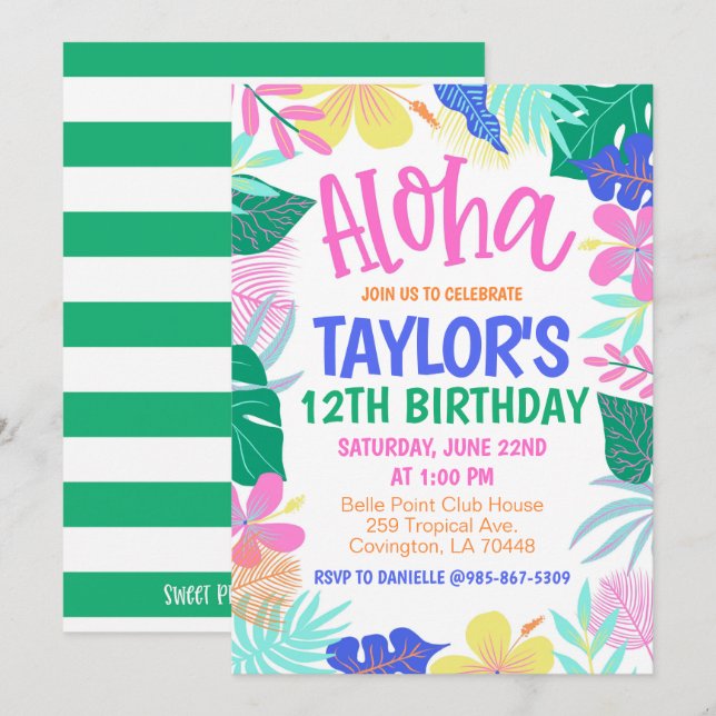 Invitation à une fête d'anniversaire tropicale (Devant / Derrière)