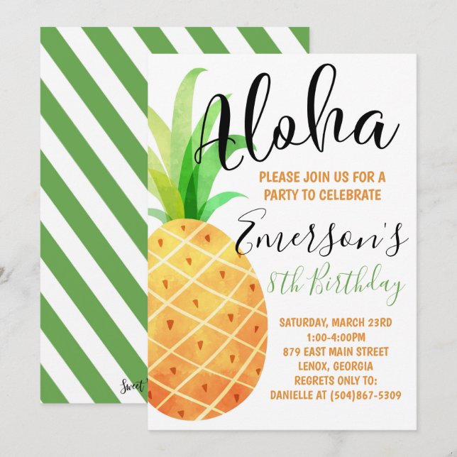 Invitation à une fête d'anniversaire tropicale (Devant / Derrière)