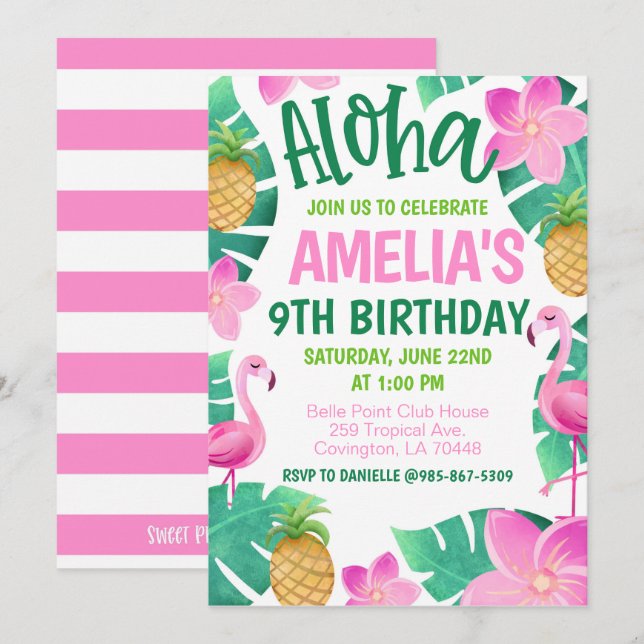 Invitation à une fête d'anniversaire tropicale (Devant / Derrière)