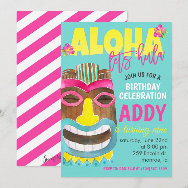 Invitation à une fête d'anniversaire tropicale (Devant / Derrière)