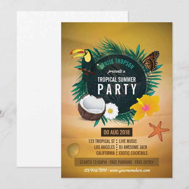 Invitation à une fête d'anniversaire tropicale (Devant / Derrière)