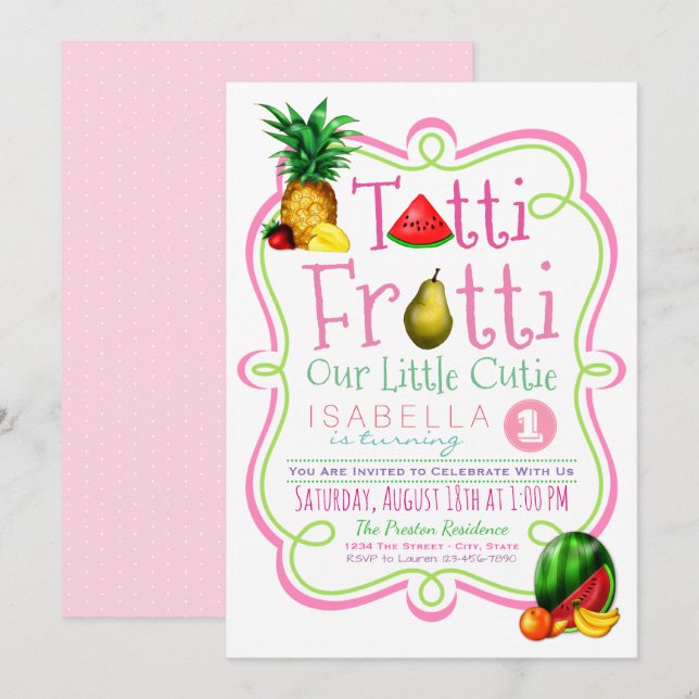 Invitation à une fête d'anniversaire Tutti Frutti  (Devant / Derrière)