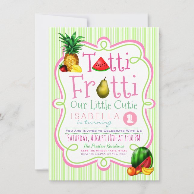Invitation à une fête d'anniversaire Tutti Frutti  (Devant)