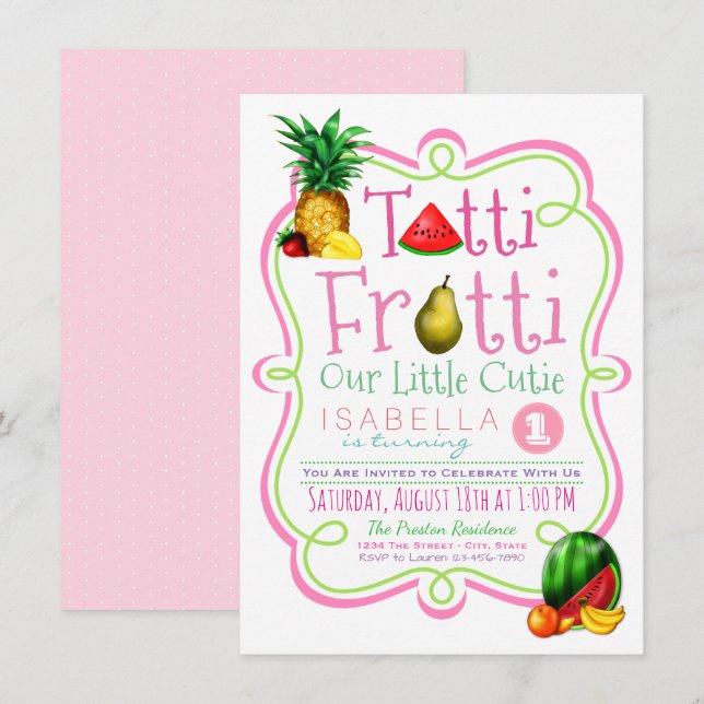 Invitation à une fête d'anniversaire Tutti Frutti  (Devant / Derrière)