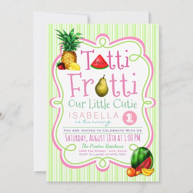 Invitation à une fête d'anniversaire Tutti Frutti  (Devant)