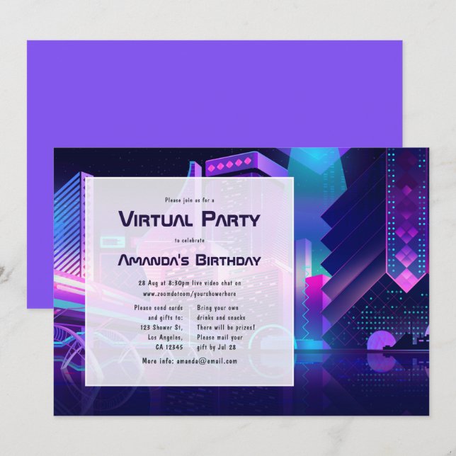 Invitation à une fête d'anniversaire virtuelle (Devant / Derrière)