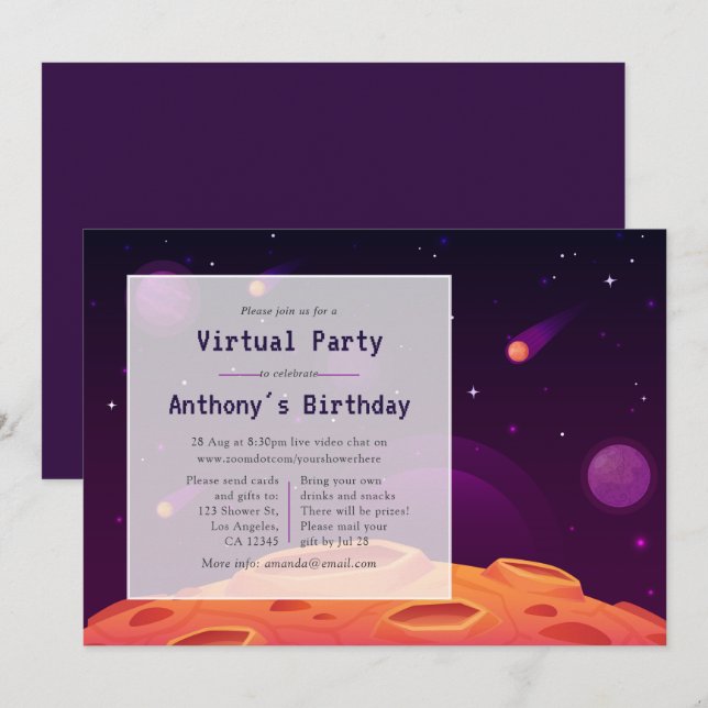 Invitation à une fête d'anniversaire virtuelle dan (Devant / Derrière)