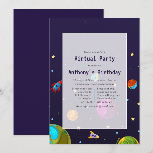 Invitation à une fête d'anniversaire virtuelle dan (Devant / Derrière)