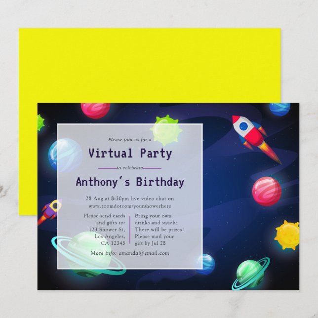 Invitation à une fête d'anniversaire virtuelle dan (Devant / Derrière)