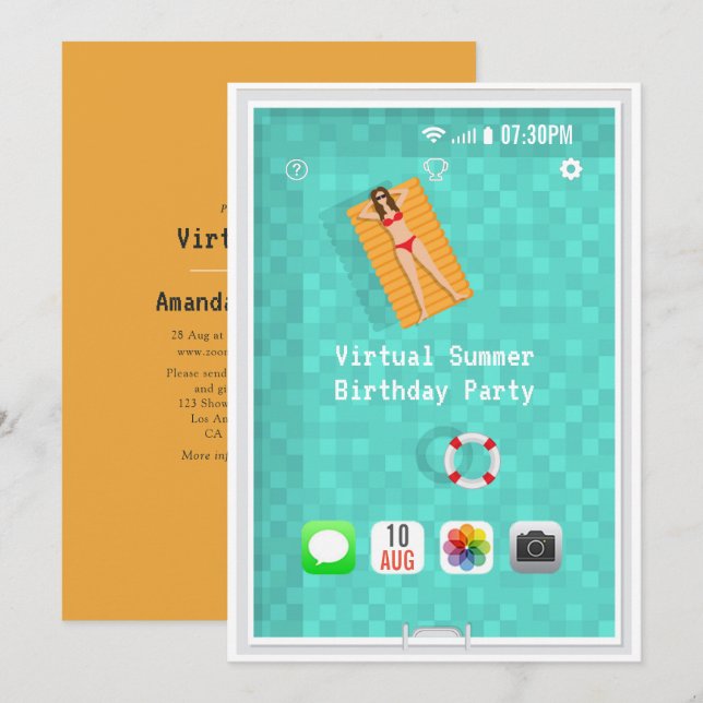 Invitation à une fête d'anniversaire virtuelle d'é (Devant / Derrière)