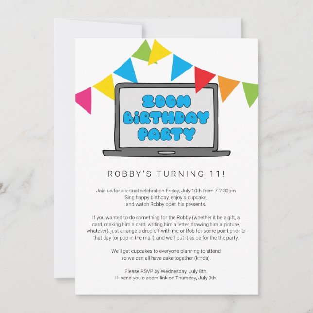Invitation à une fête d'anniversaire Zoom (Devant)