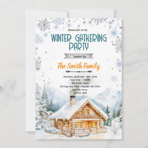 Invitation à une fête dans un chalet cosy d'hiver
