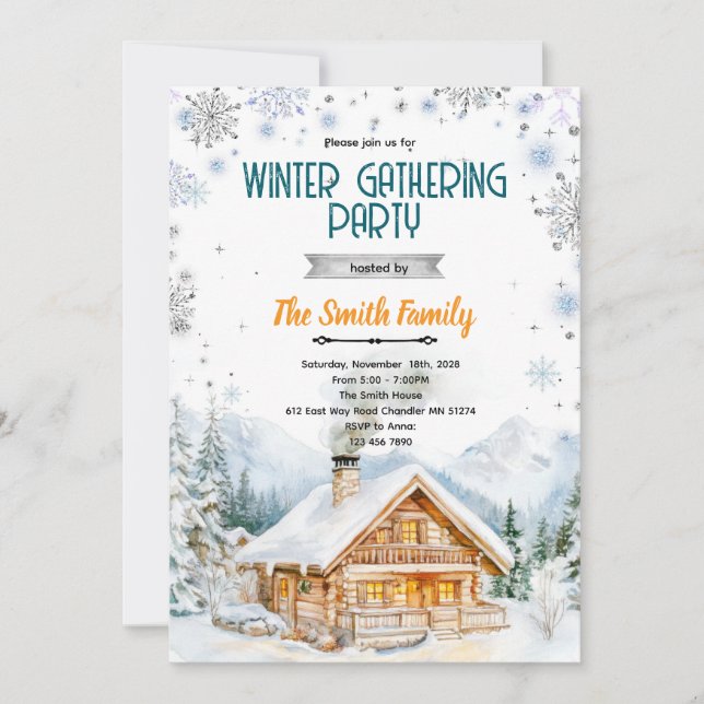 Invitation à une fête dans un chalet cosy d'hiver (Devant)