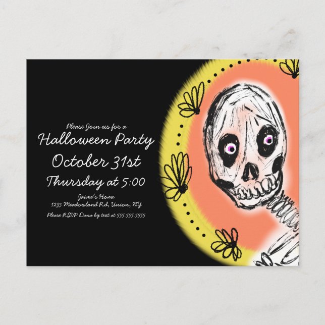 Invitation à une fête d'art de squelette Halloween (Devant)