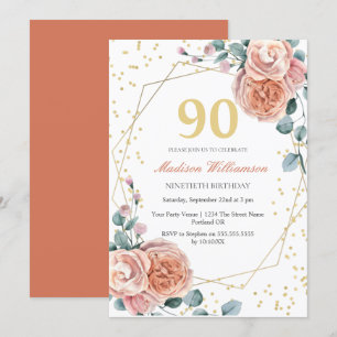 Invitation à une fête de 90 ans avec des fleurs de
