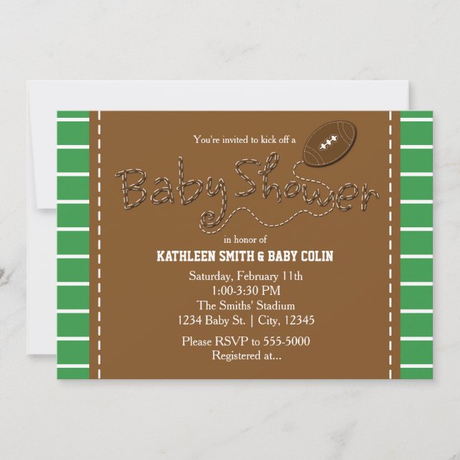 Invitation à une fête de baby shower de football (Devant)