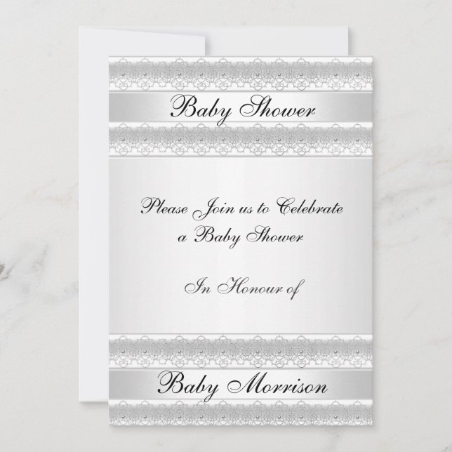 Invitation à une fête de Baby Shower douce et blan (Devant)