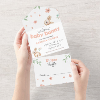Invitation à une fête de baby shower lapin et tira