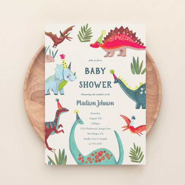 Invitation à une fête de baby-shower pour un petit (Dinosaur blue baby shower party invitation)