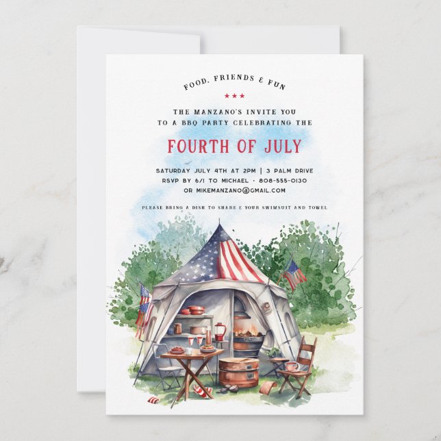 Invitation à une fête de barbecue patriotique du 4 (Devant)