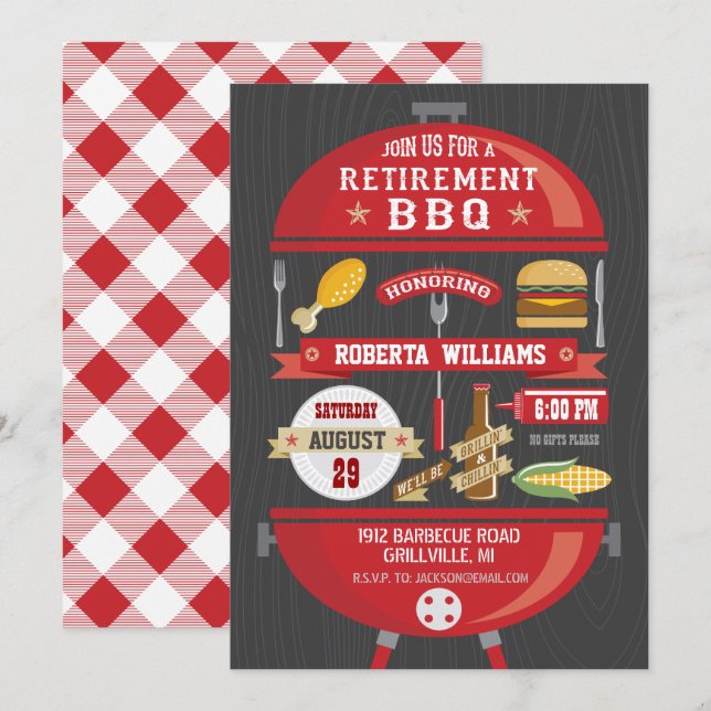 Invitation à une fête de barbecue pour la retraite (Devant / Derrière)