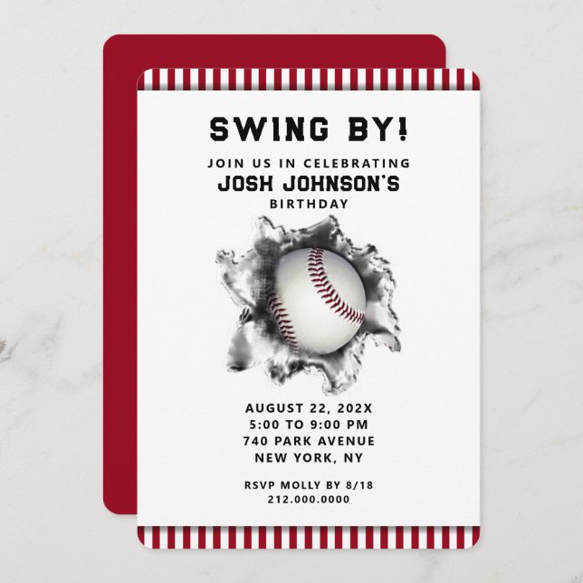 Invitation à une fête de baseball (Devant / Derrière)