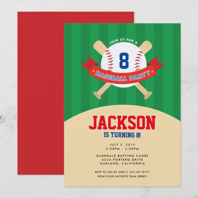 Invitation à une fête de baseball (Devant / Derrière)