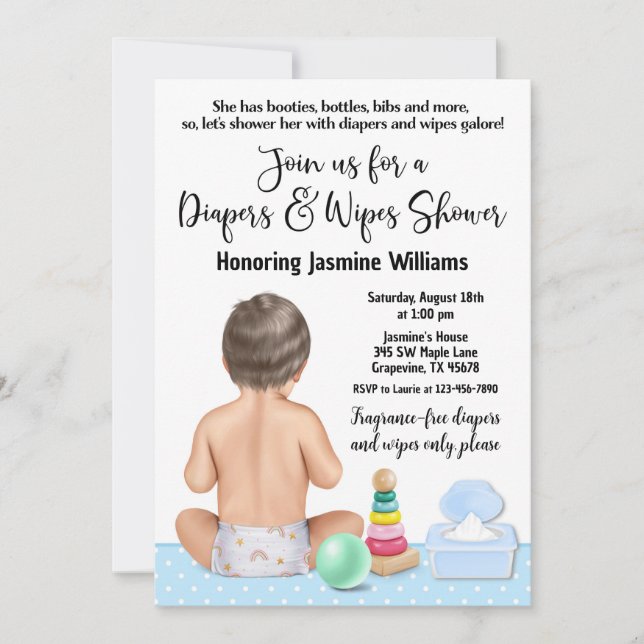 Invitation à une fête de bébé avec couche pour gar (Devant)