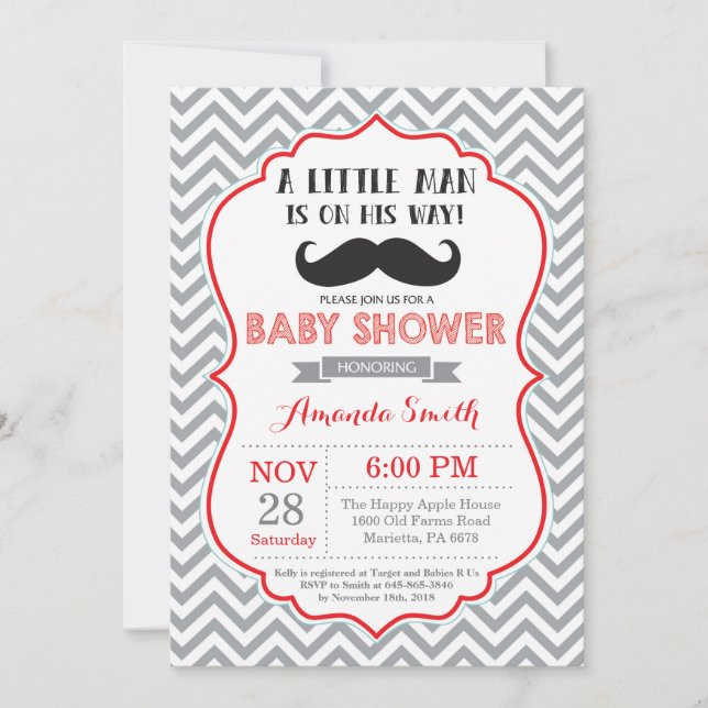 Invitation à une fête de bébé avec moustache Rouge (Devant)