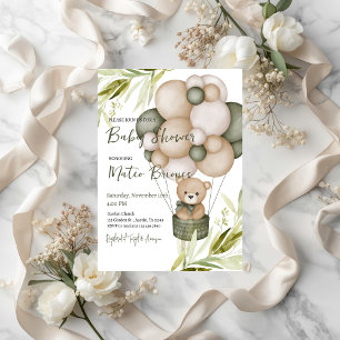 Invitation à une fête de bébé avec ours et ballons